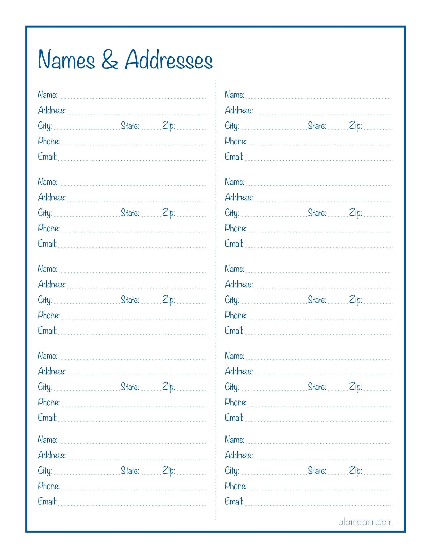 Excel Address Book Template