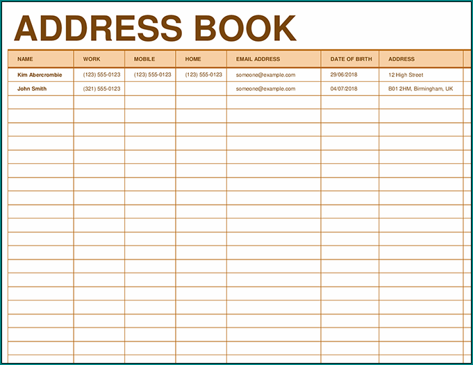 Excel Address Book Template Example Bogiolo