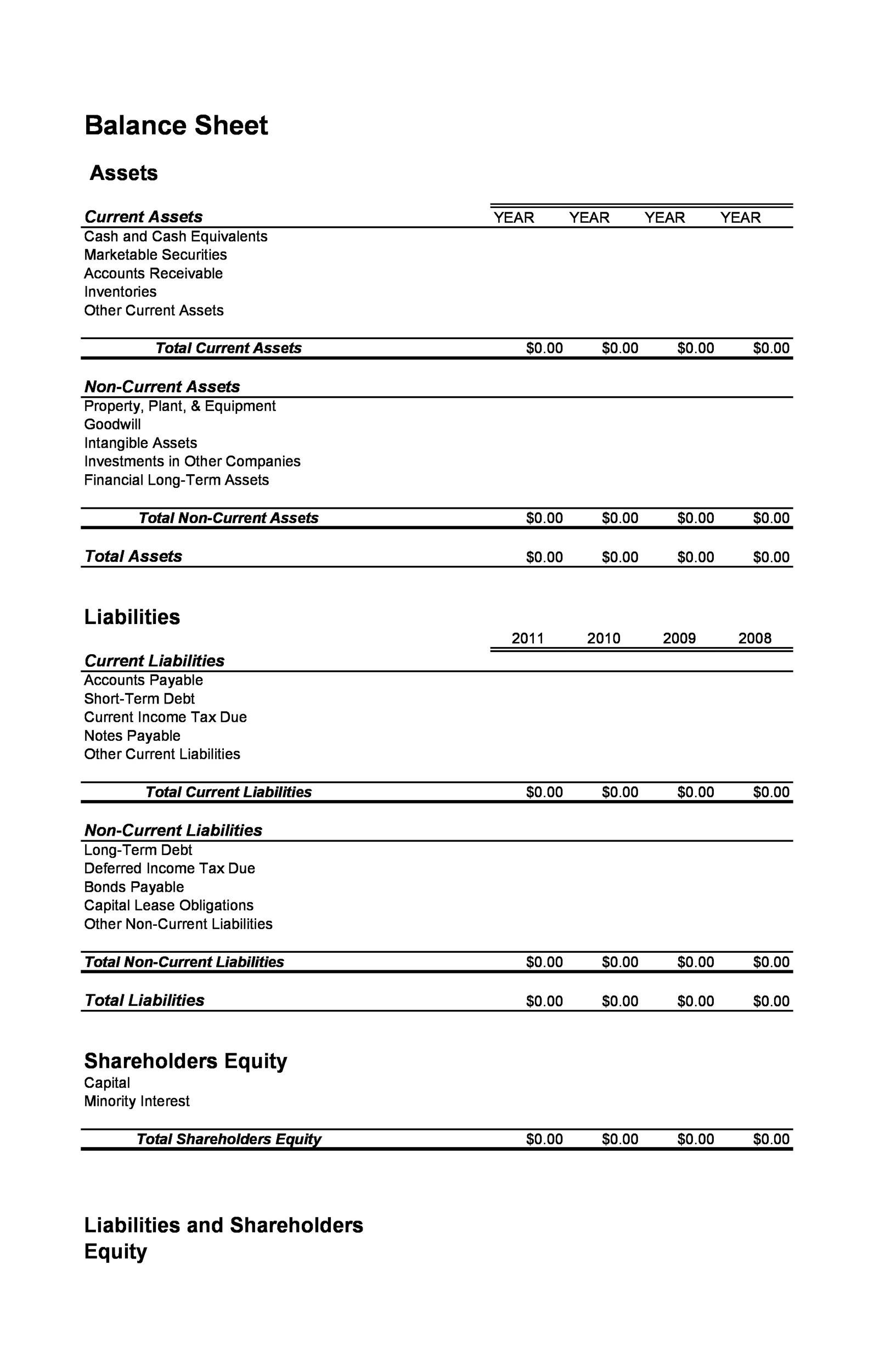 Excel Balance Sheet Template