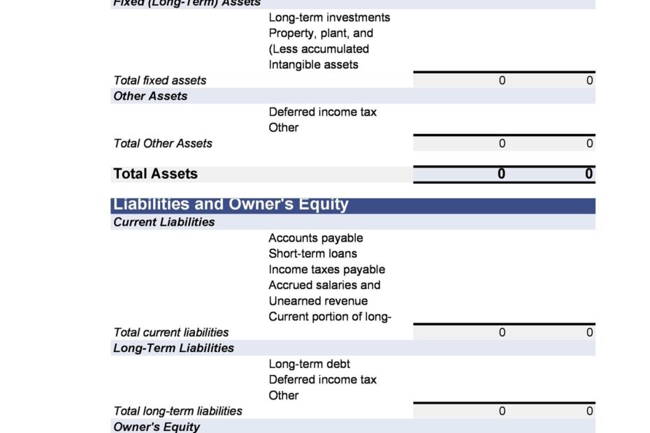 Excel Balance Sheet Template