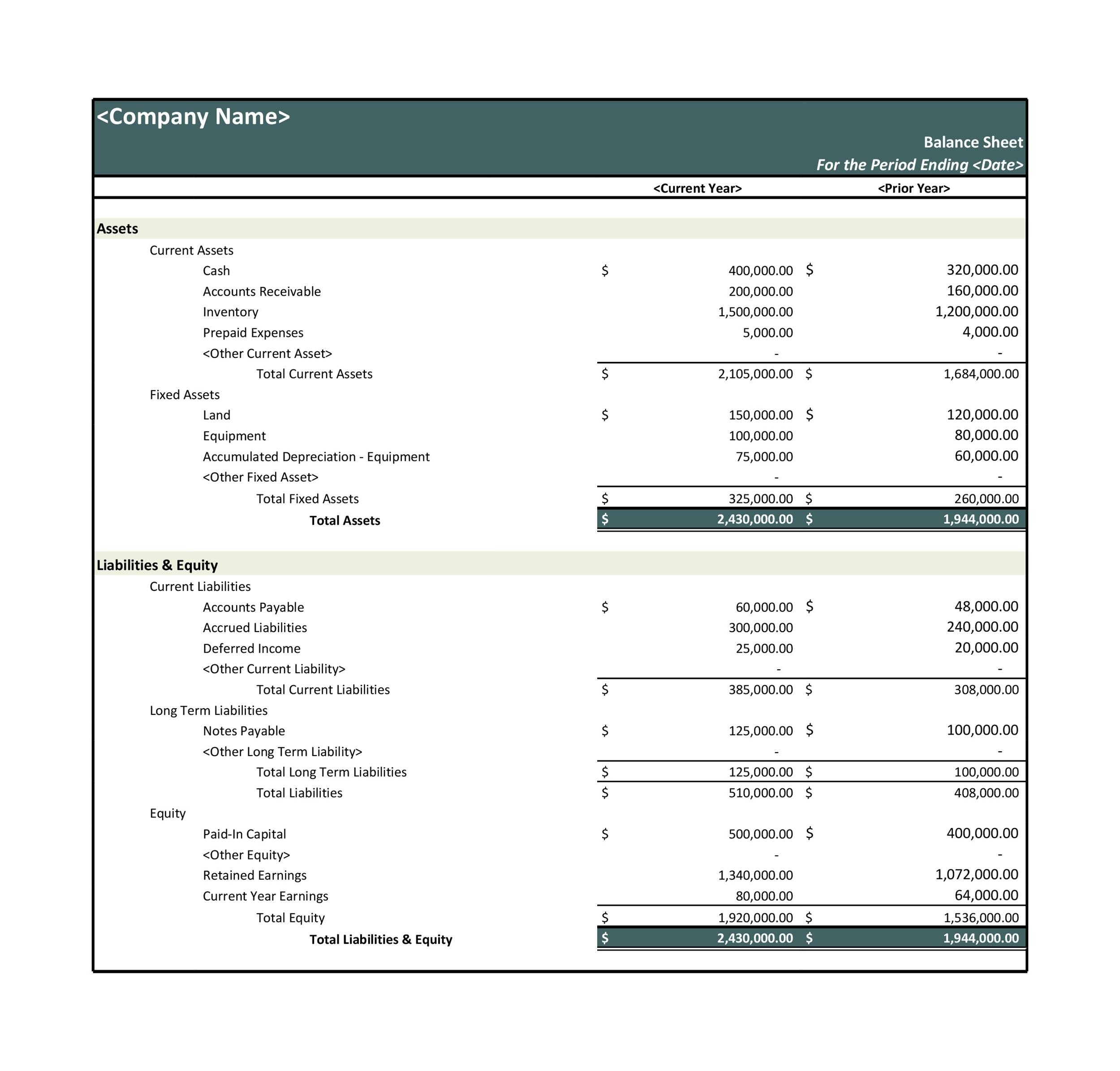 Excel Balance Sheet Template