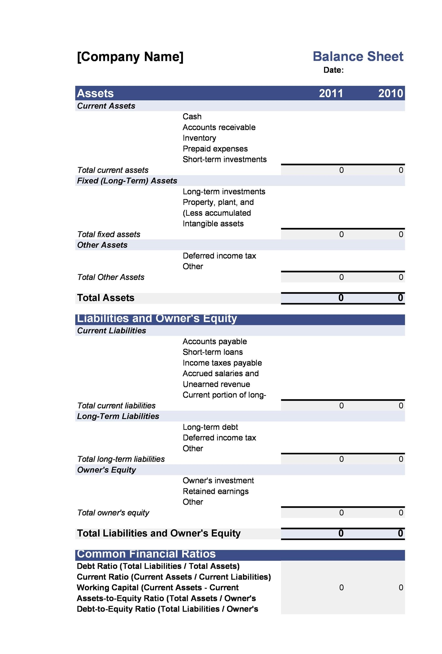 Excel Balance Sheet Template