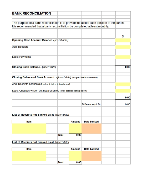 Excel Bank Reconciliation Template