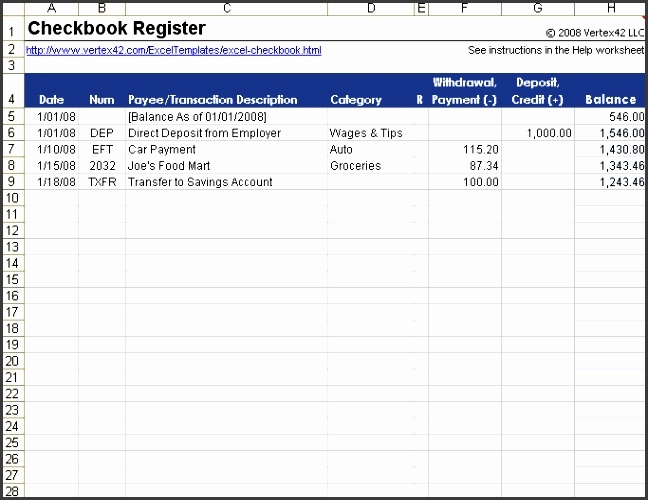 Excel Check Register Template