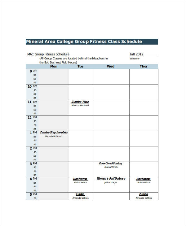 Excel Class Schedule Templates 8 Free Word Excel PDF Documents 