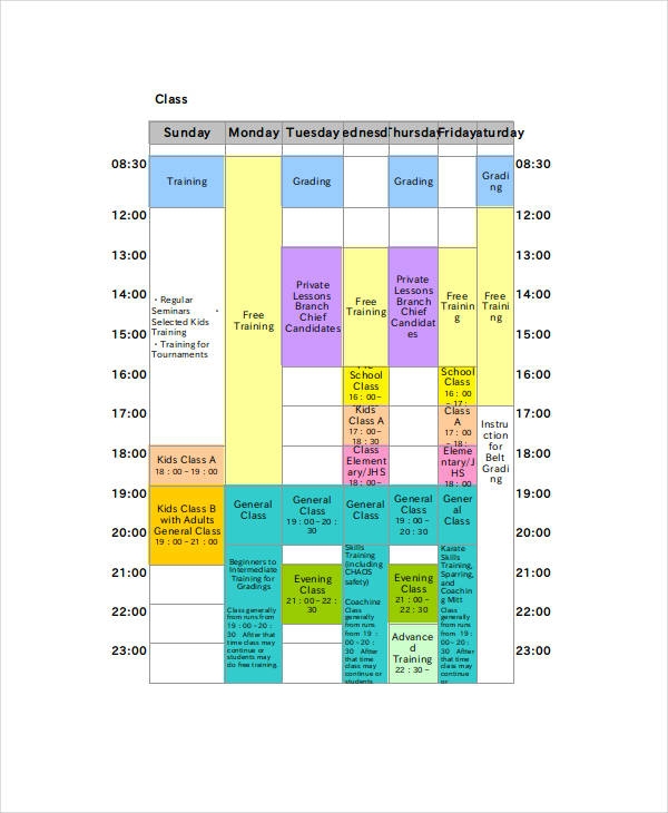 Excel Class Schedule Templates 8 Free Word Excel PDF Documents 