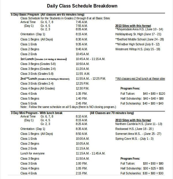 Excel Class Schedule Templates 8 Free Word Excel PDF Documents