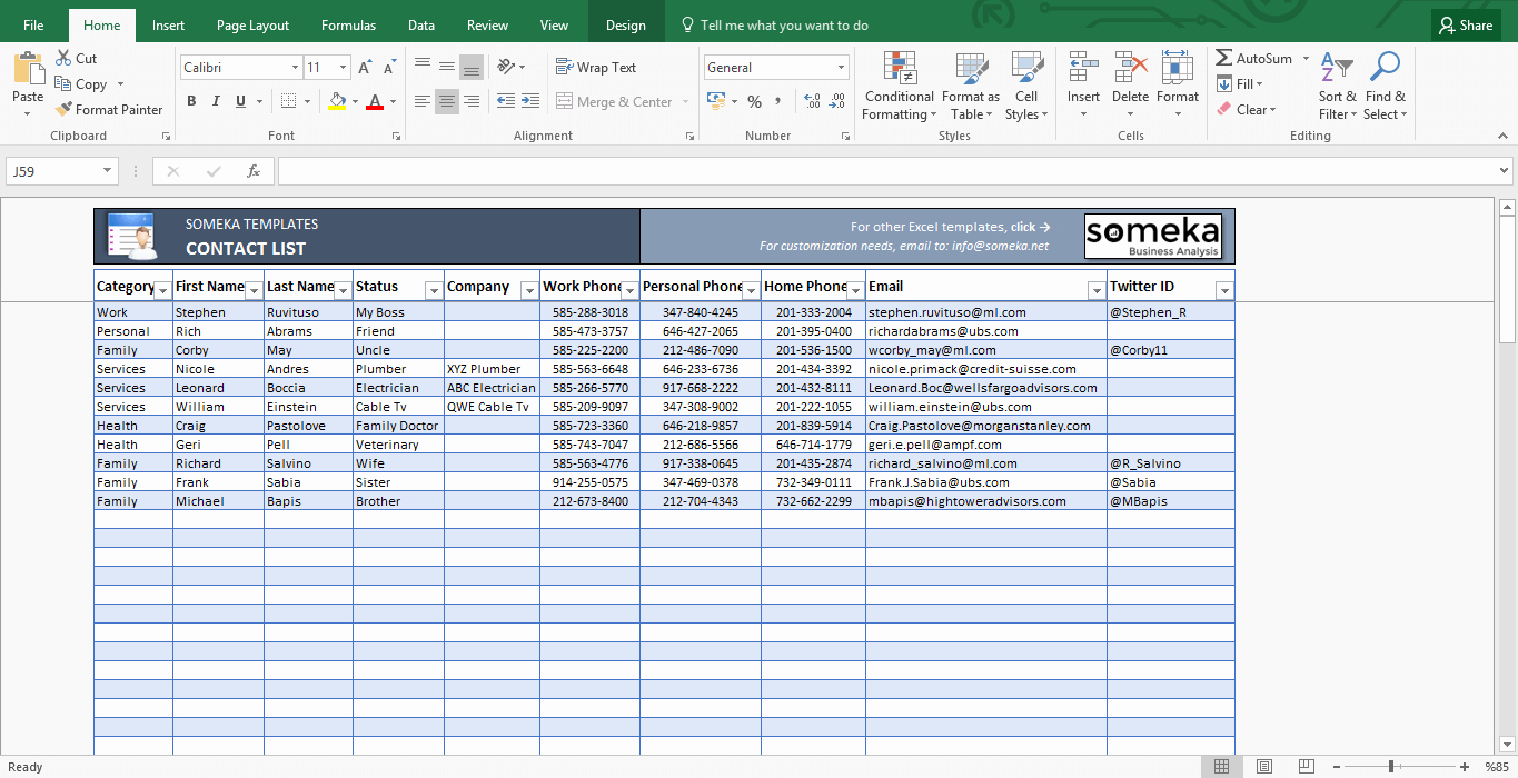 Excel Contact List Template