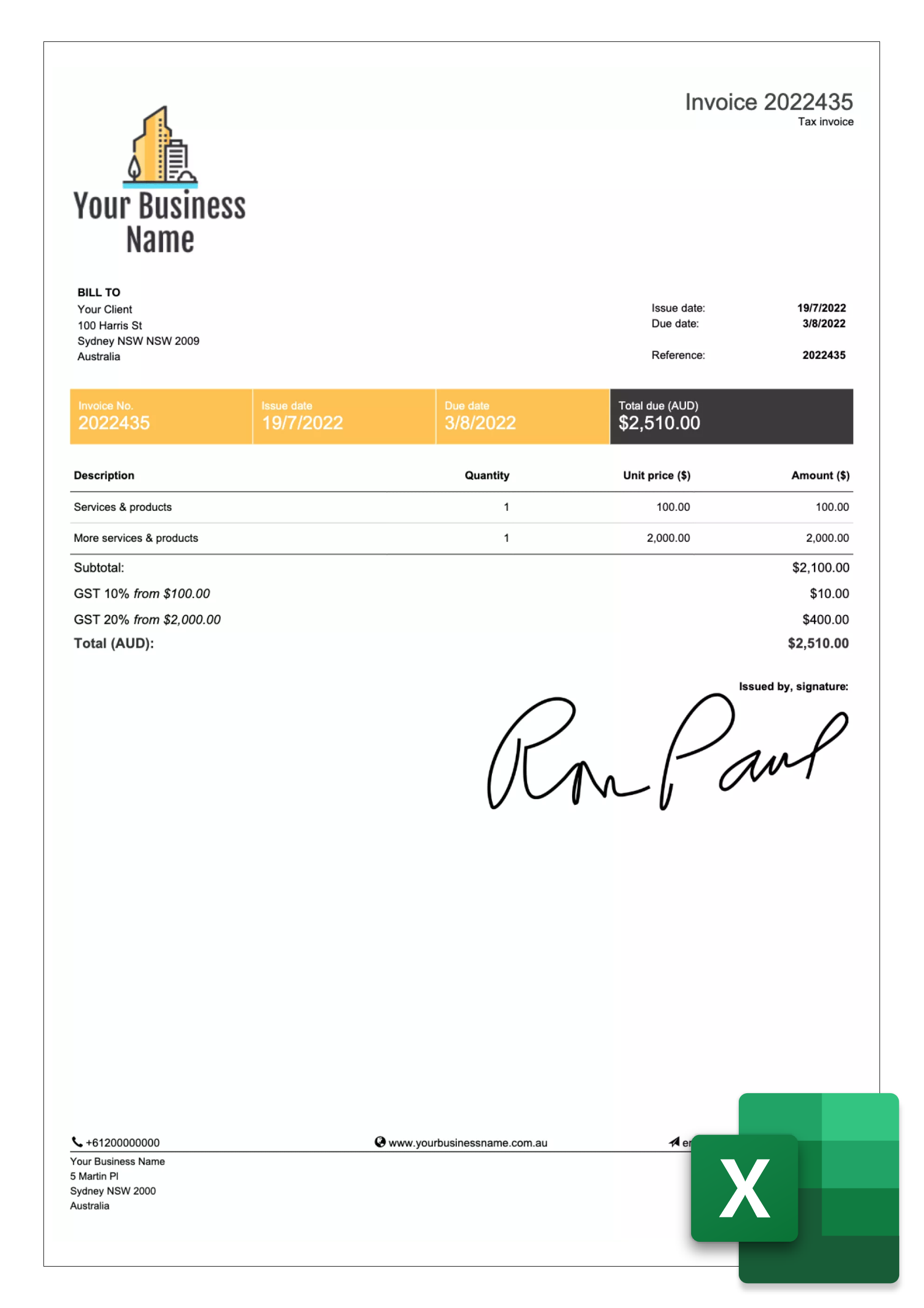 Excel Invoice Templates For Australia Free Download Billdu
