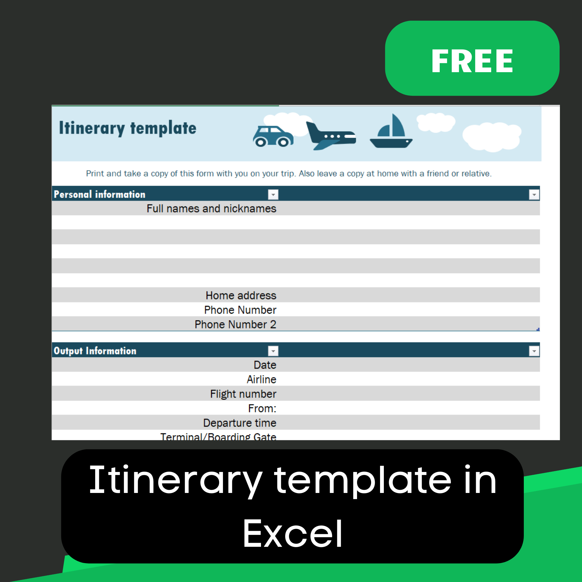 Excel Itinerary Template