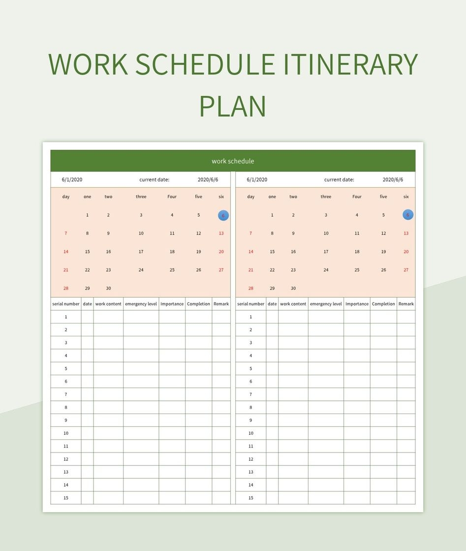 Excel Itinerary Template