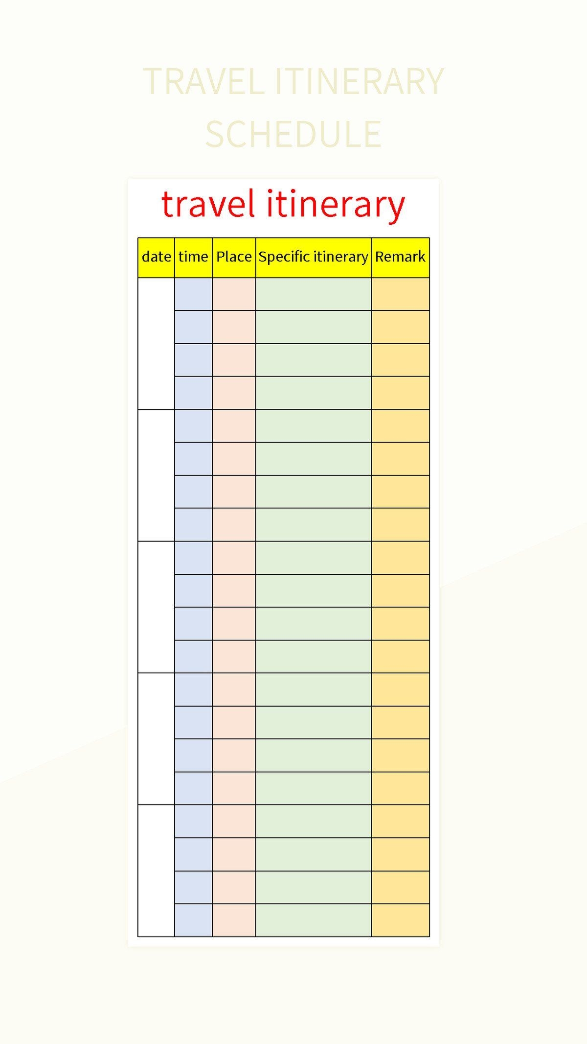 Excel Itinerary Template