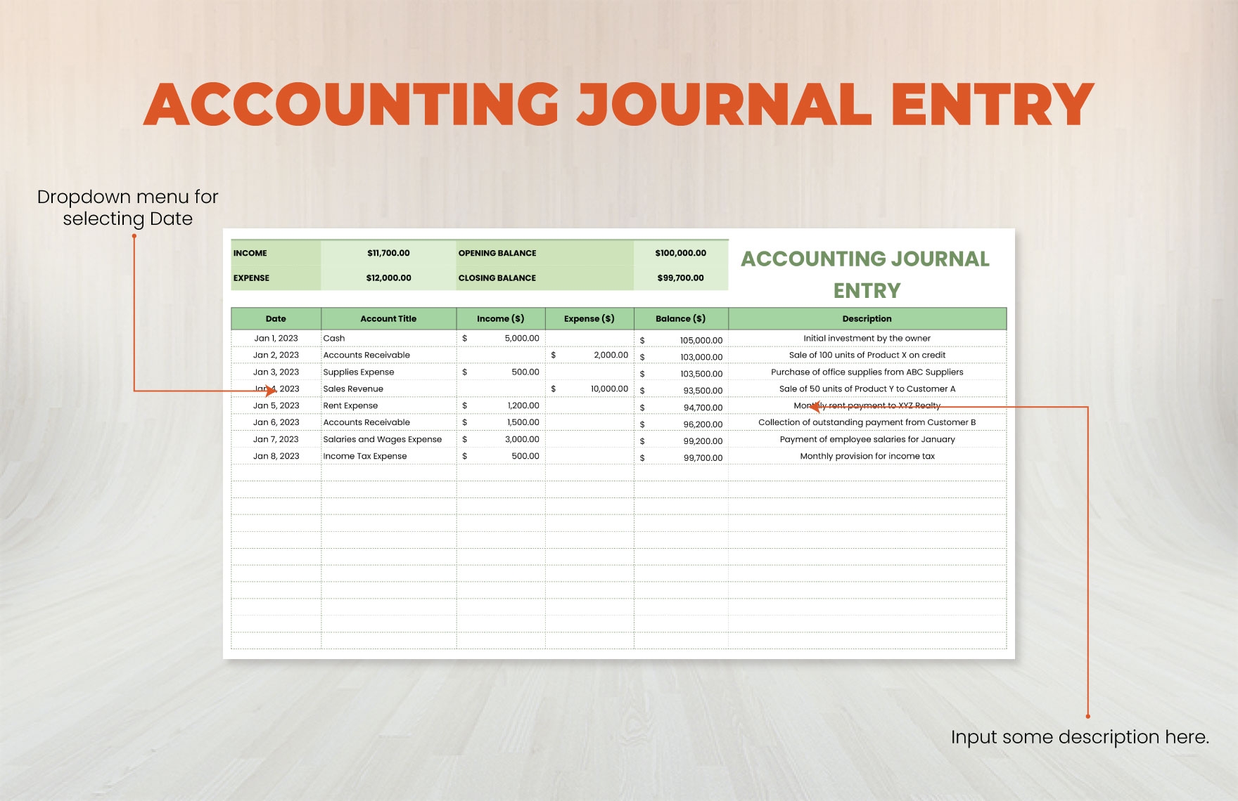 Excel Journal Entry Template