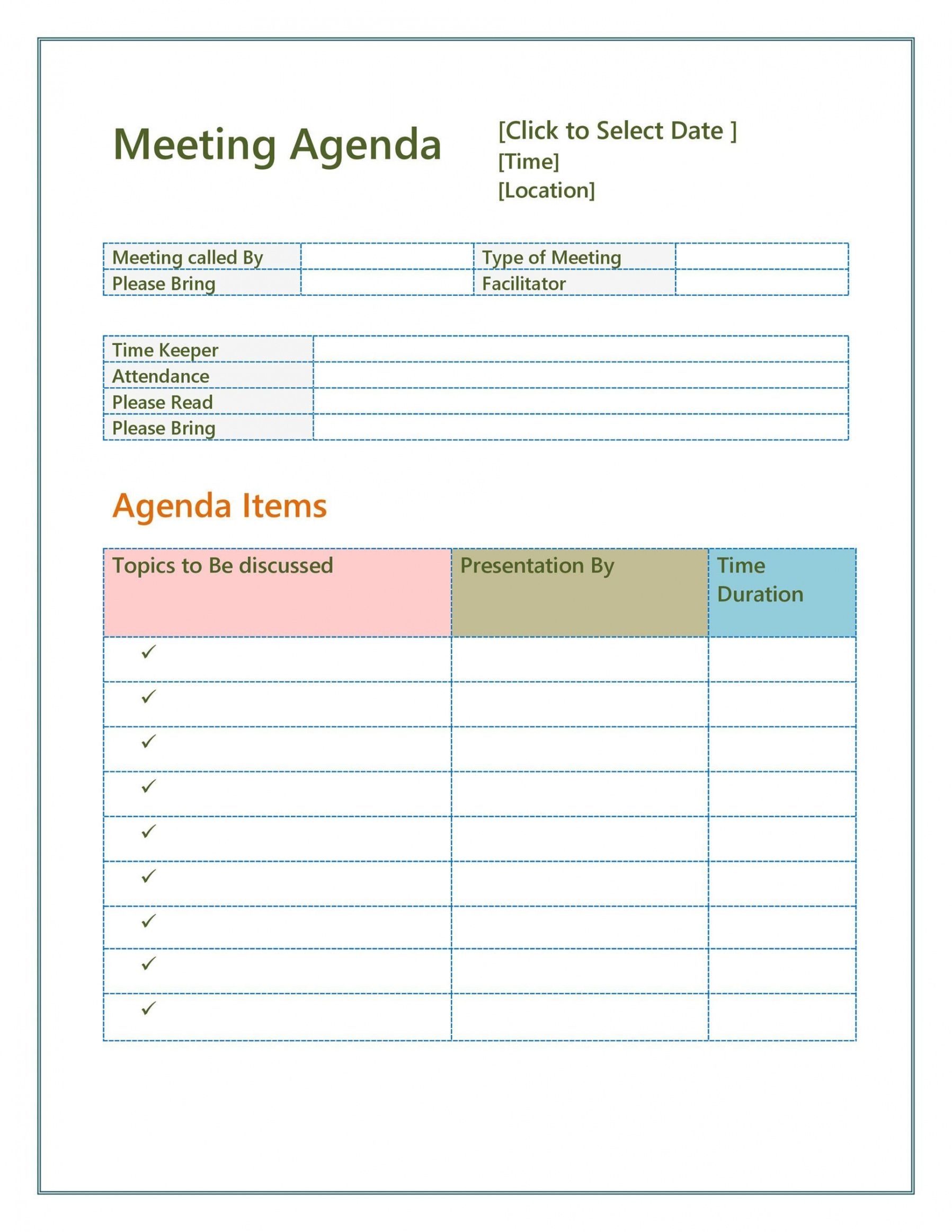 Excel Meeting Agenda Template
