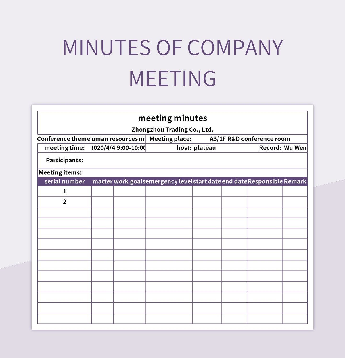 Excel Meeting Minutes Template