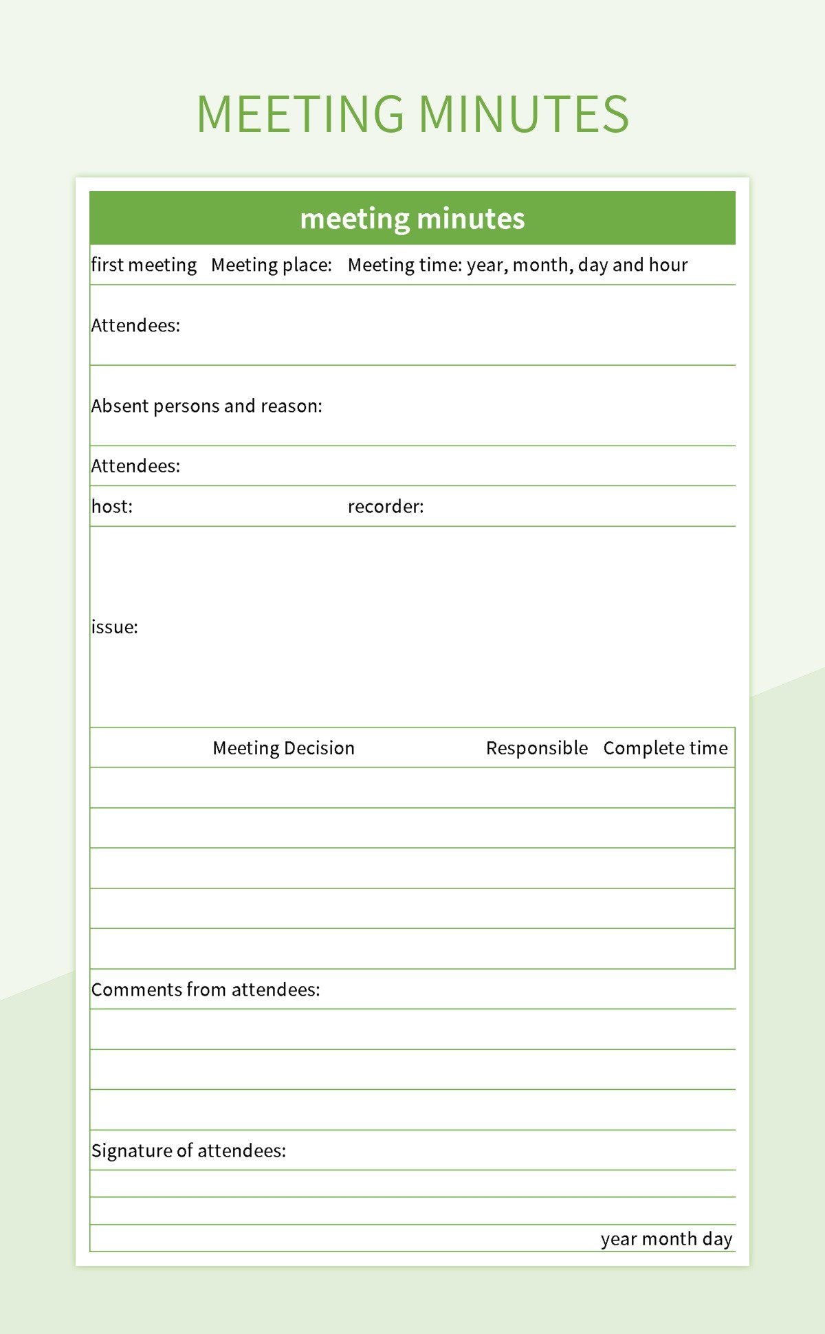 Excel Meeting Minutes Template