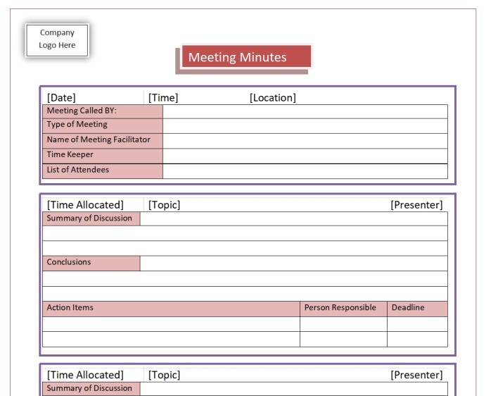 Excel Meeting Minutes Template
