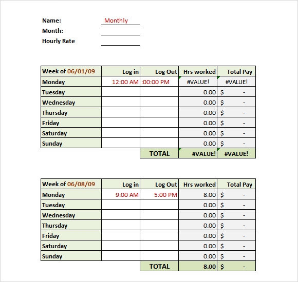 Excel Monthly Timesheet Template