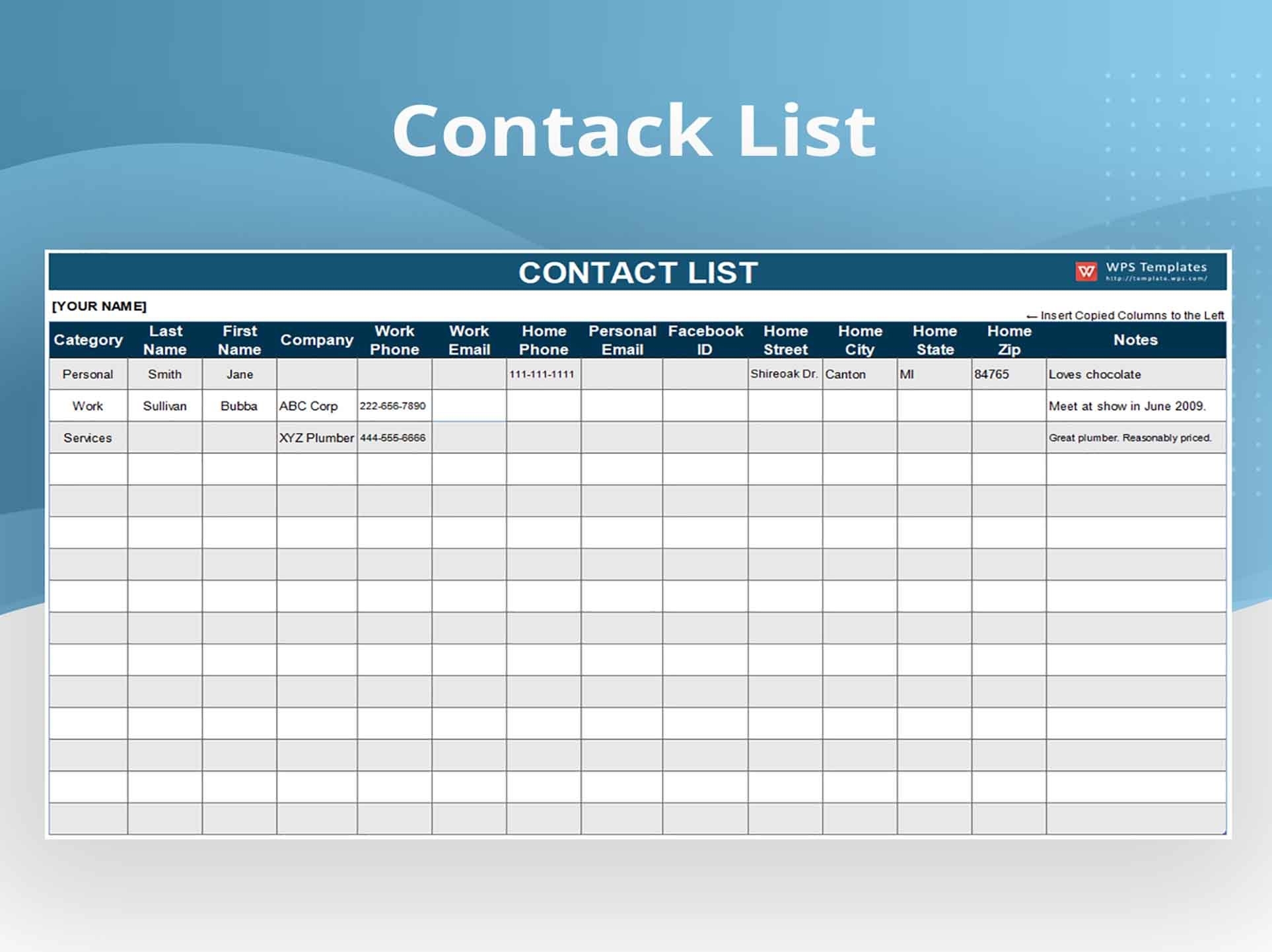 EXCEL Of Blue Contact List xlsx WPS Free Templates EXCEL Of Blue Contact List xlsx WPS Free Templates