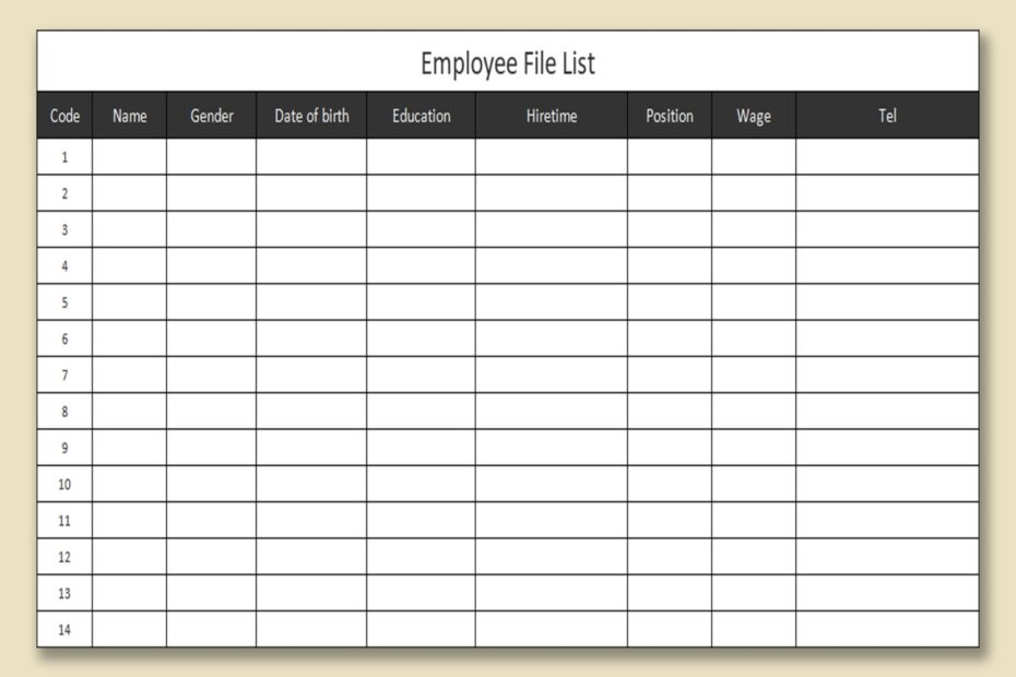 EXCEL Of Employee File List xlsx WPS Free Templates