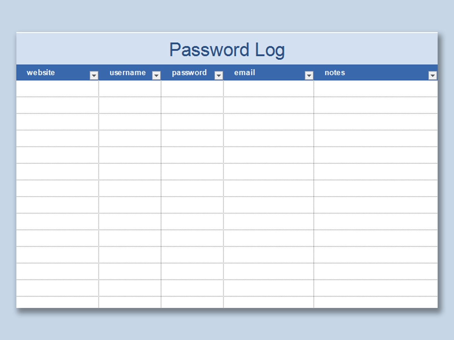 EXCEL Of Password Log xlsx WPS Free Templates