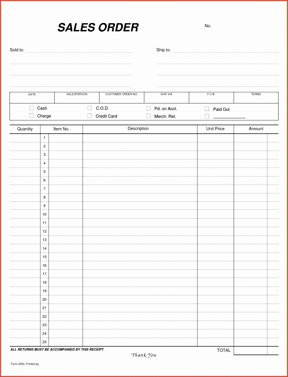 Excel Order Form Template