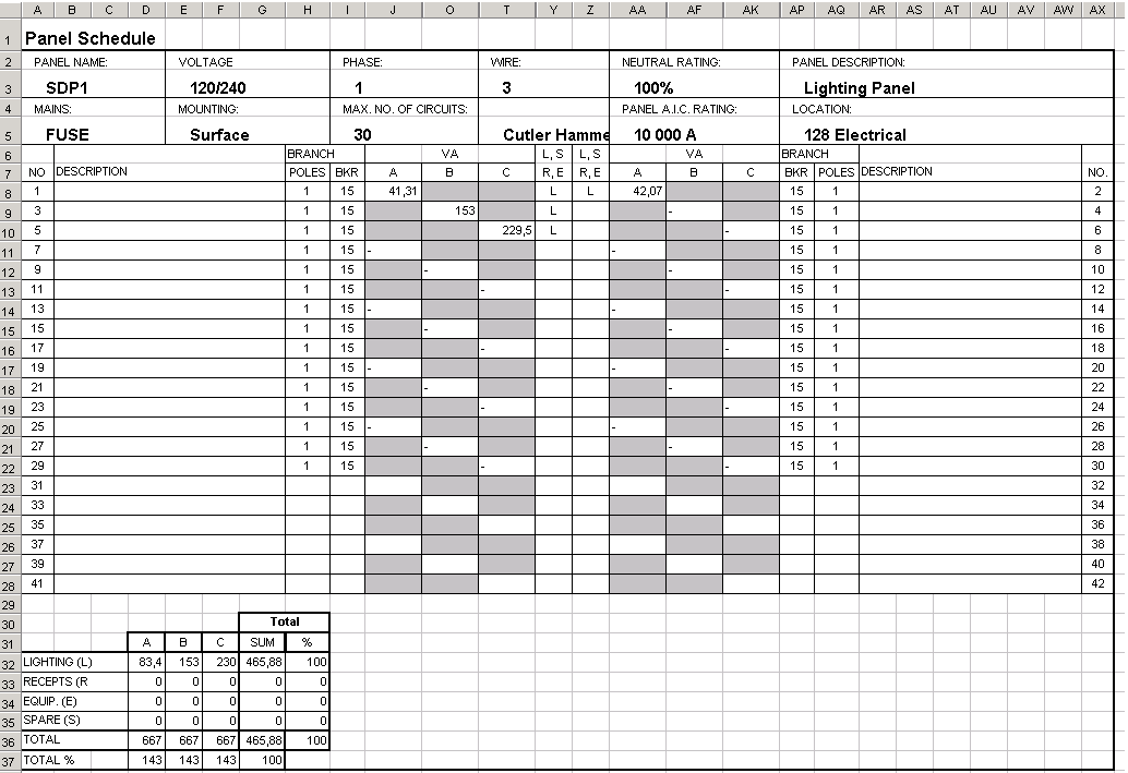 Excel Panel Schedule Template