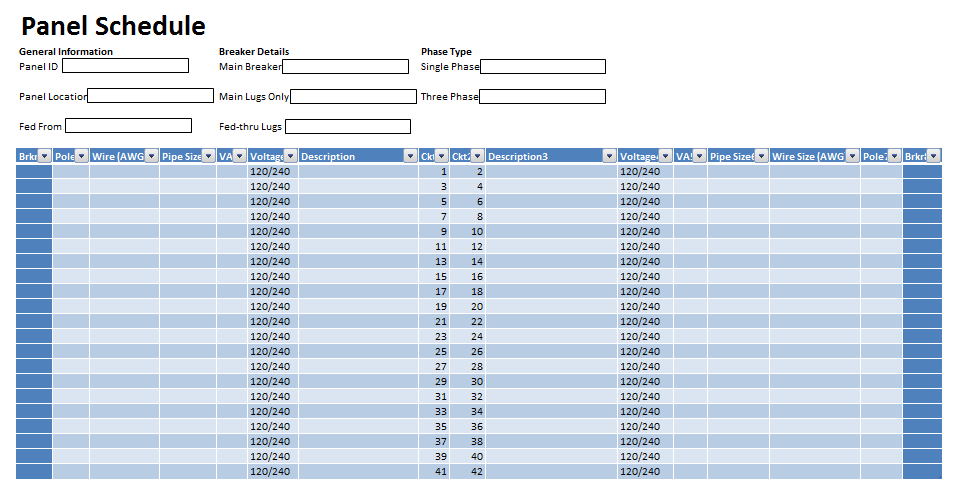 Excel Panel Schedule Template