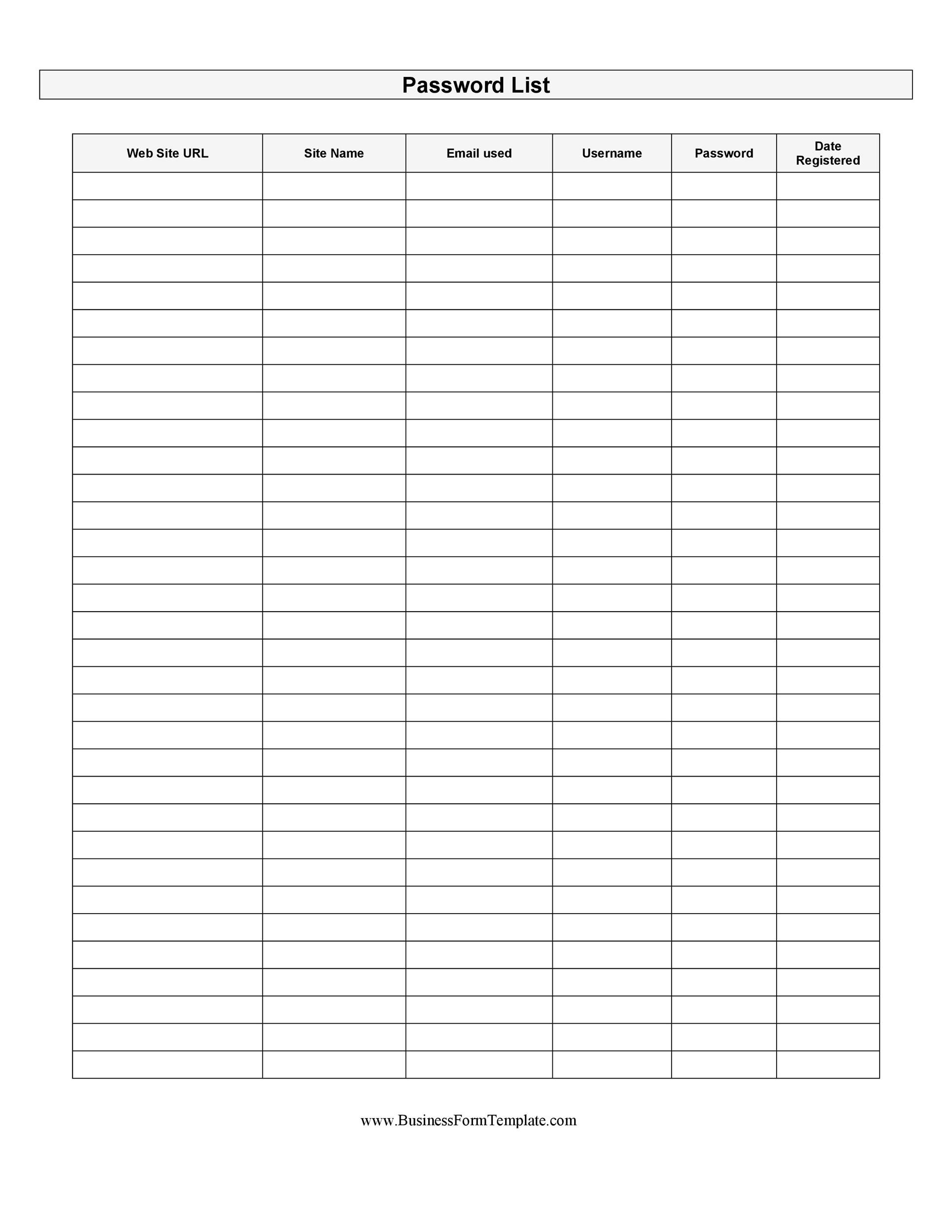 Excel Password Template