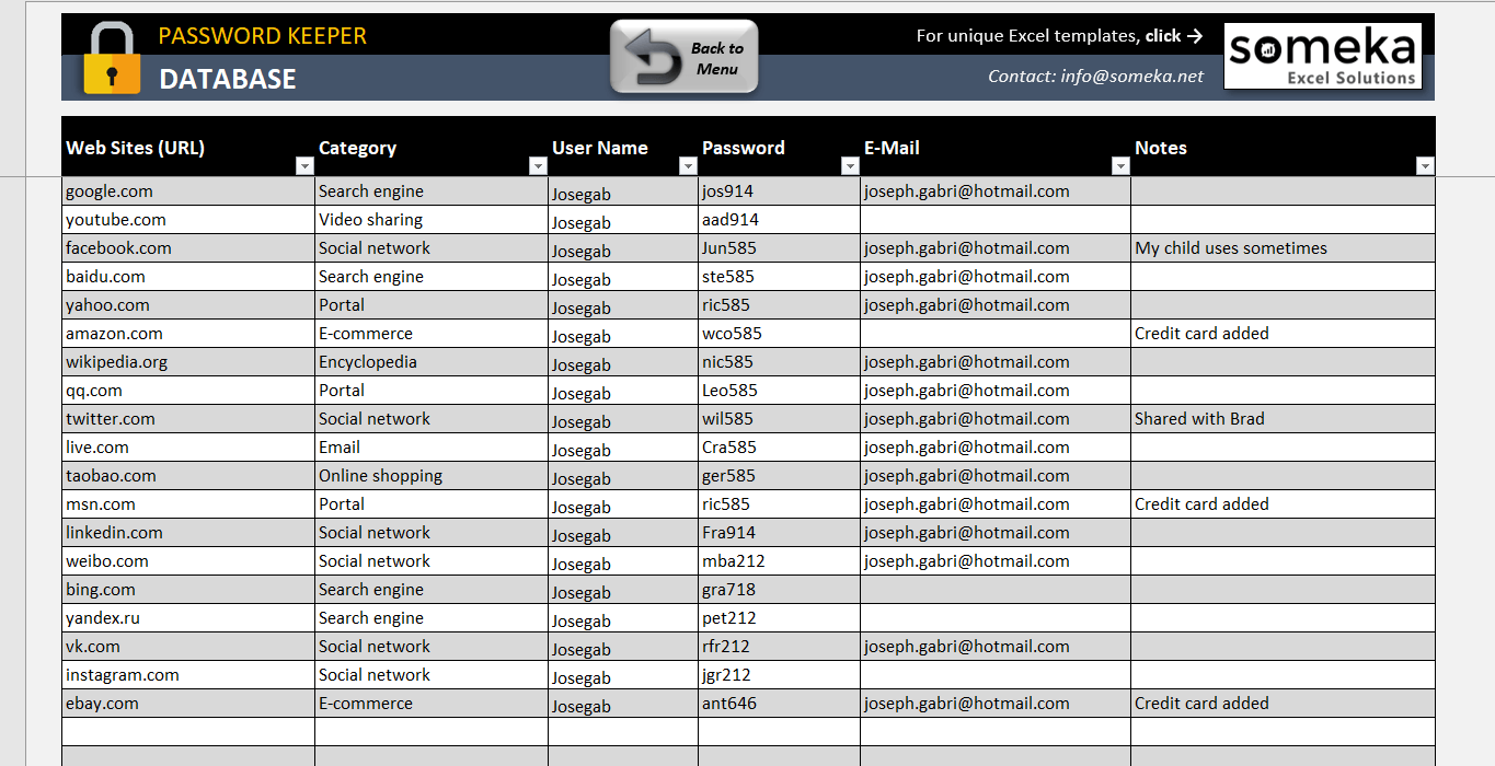Excel Password Template Excel Password Template