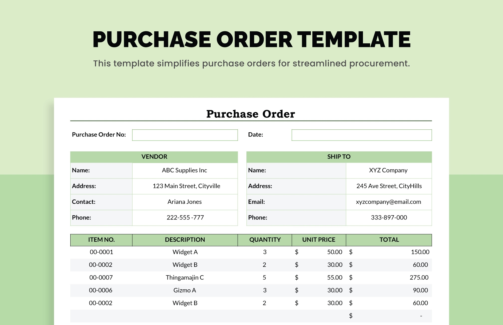 Excel Purchase Order Template