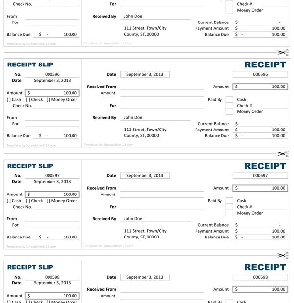 Excel Receipt Template Printable Receipt Template