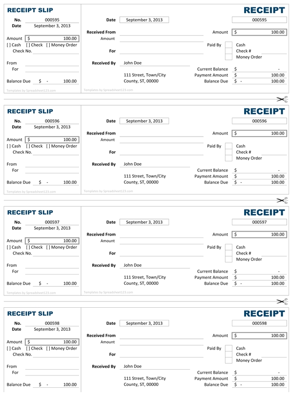 Excel Receipt Template Printable Receipt Template