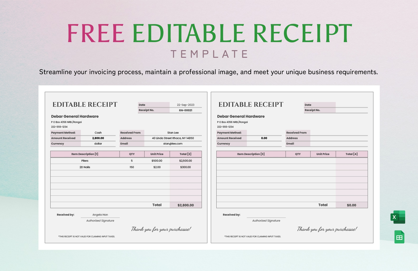 Excel Receipt Template