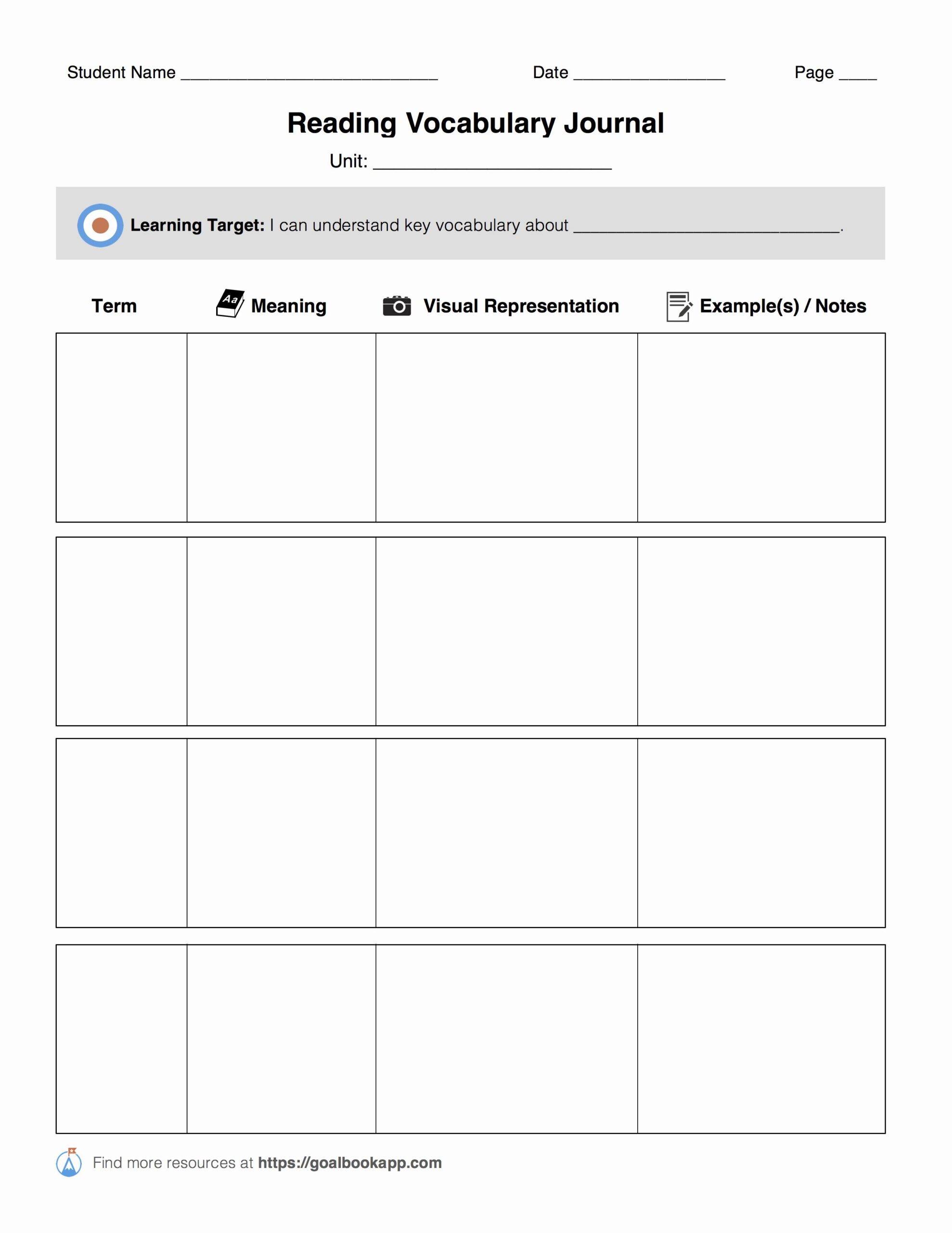 Excel Sheet Template For Learning Vocabulary Words Social Media Template