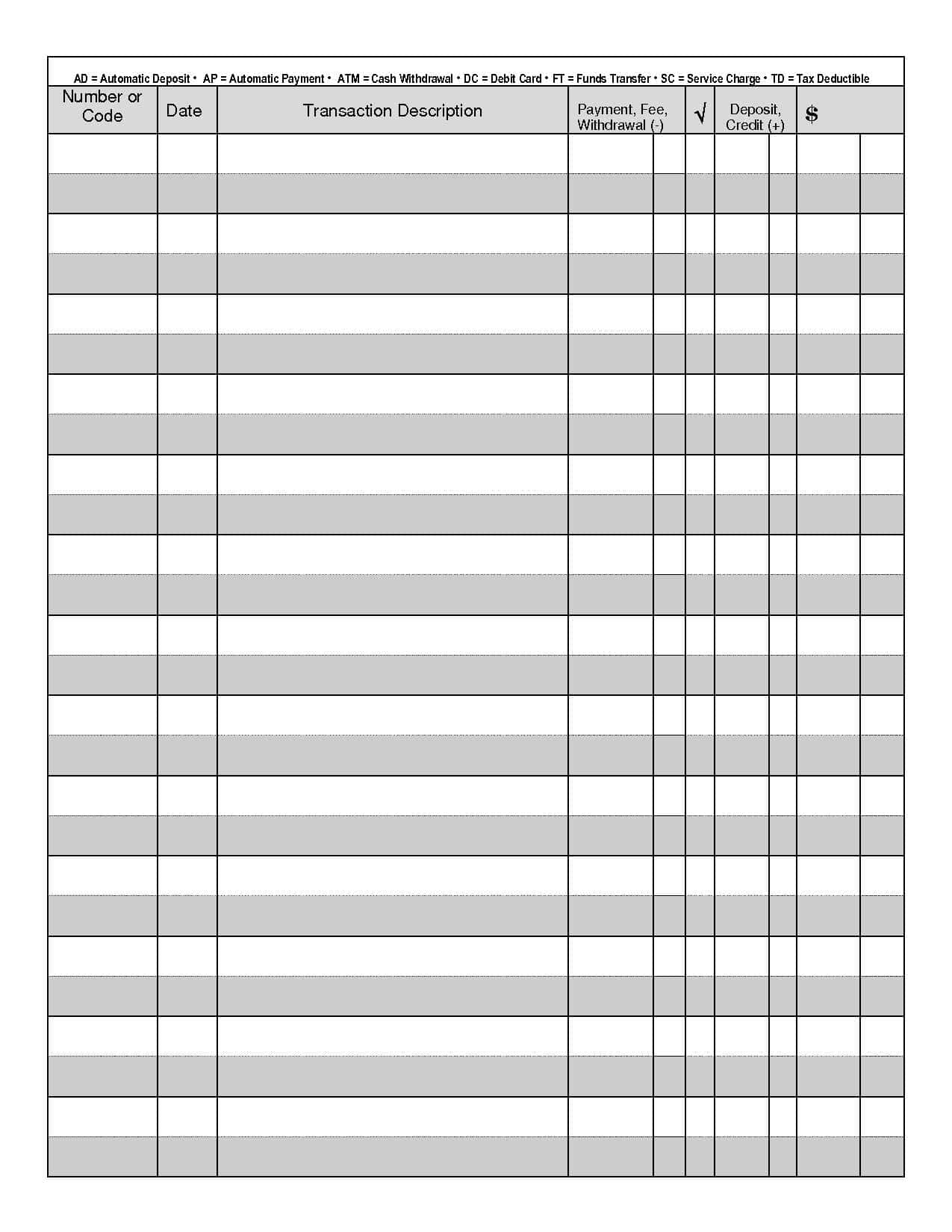 Excel Spreadsheet Check Register Inside Blank Check Register Template 