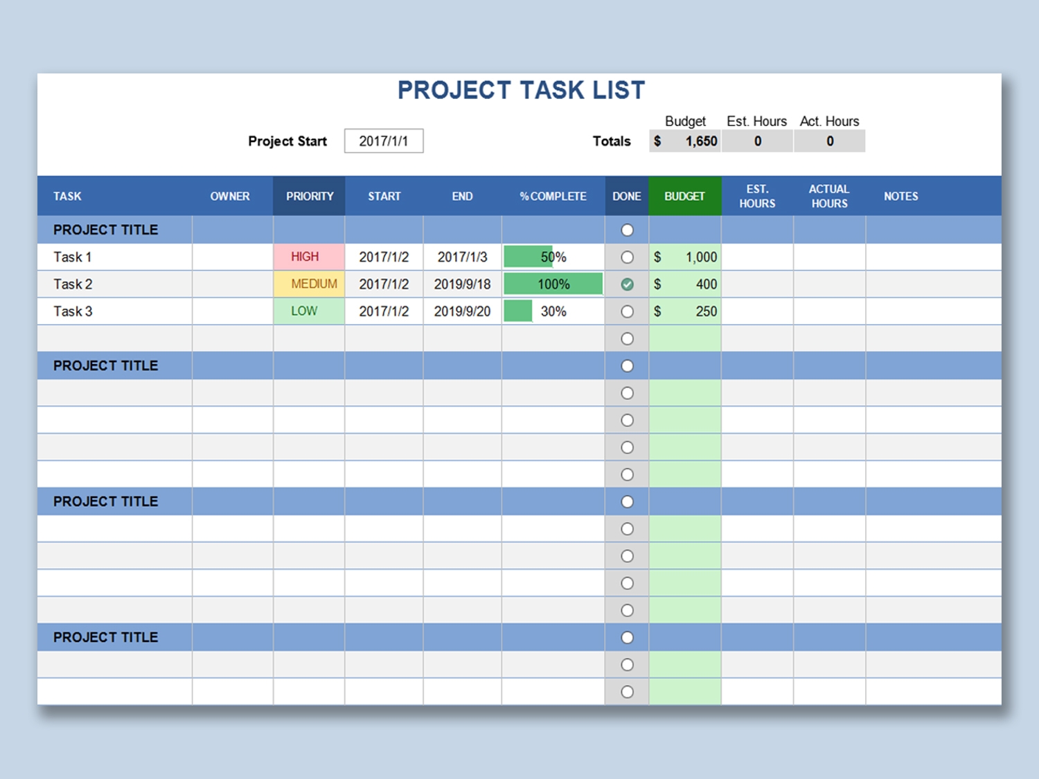 Excel Task List Template