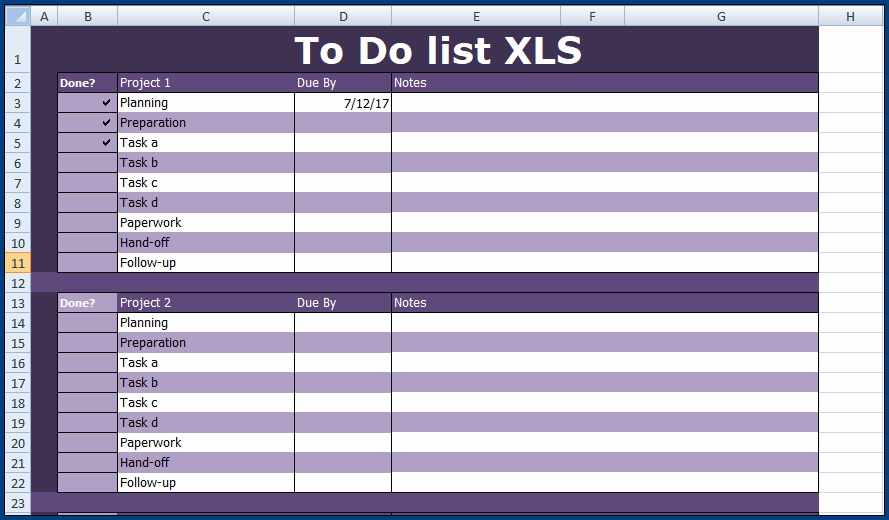 Excel Task List Template