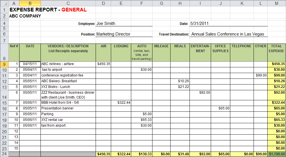 Excel Template Business Income Expenses Jesmanager
