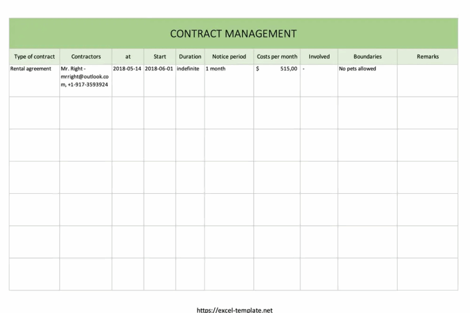 Excel Template Contract Management FREE