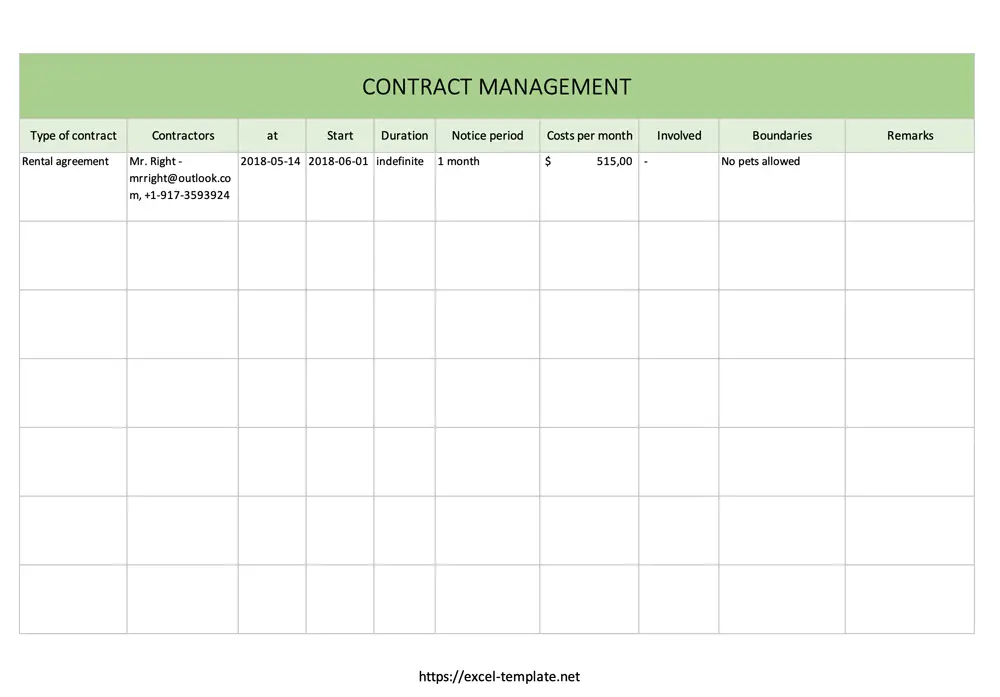 Excel Template Contract Management FREE 