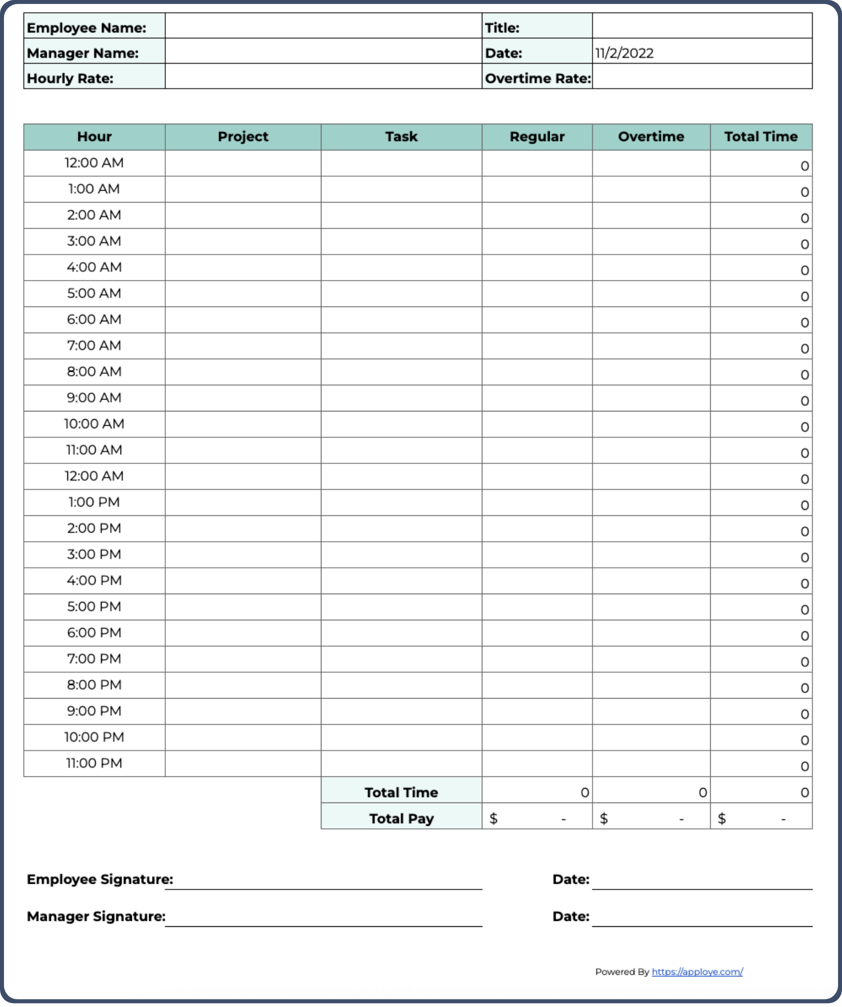 Excel Time Log Template