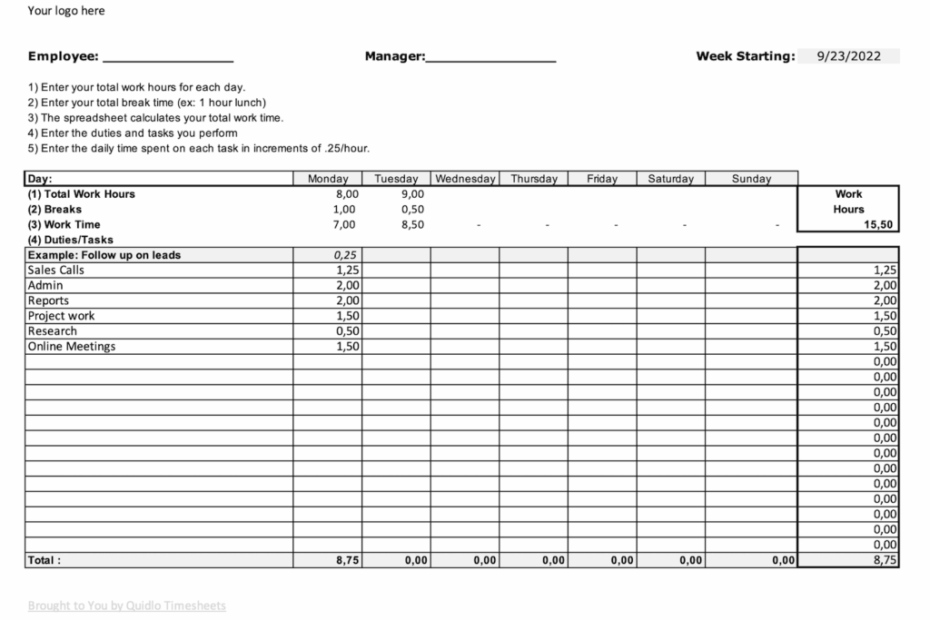 Excel Time Tracking Template