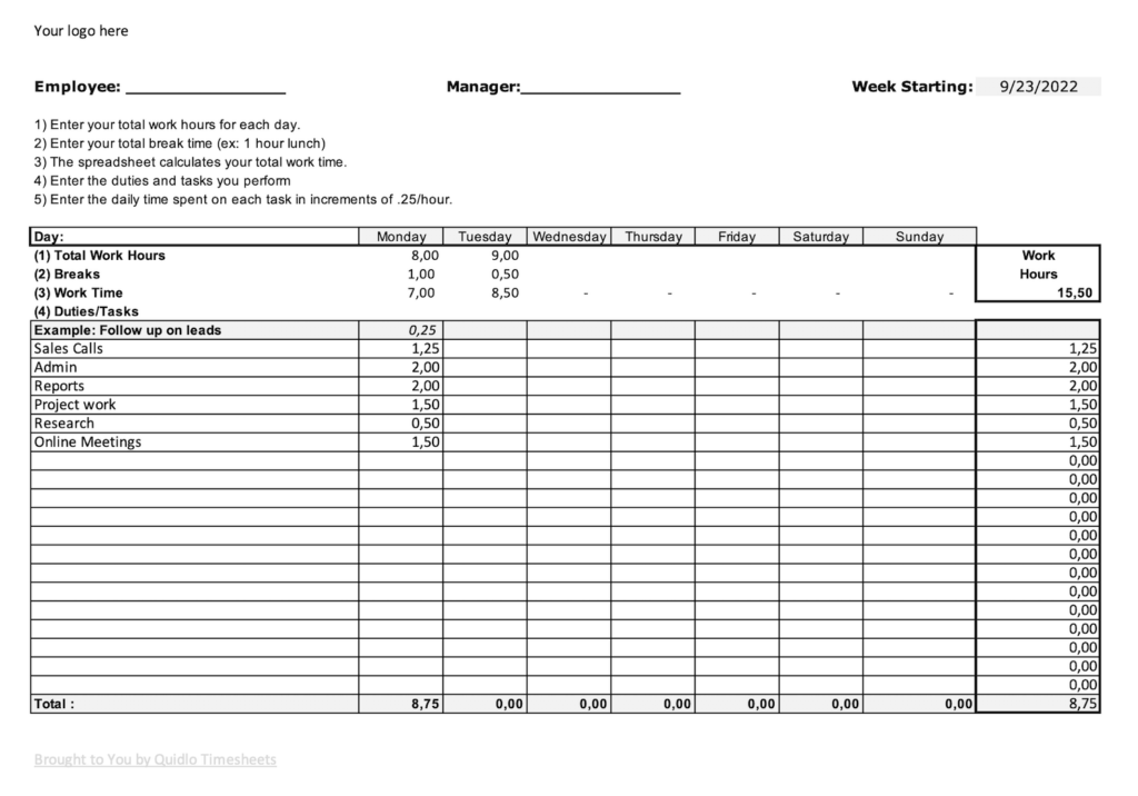 Excel Time Tracking Template