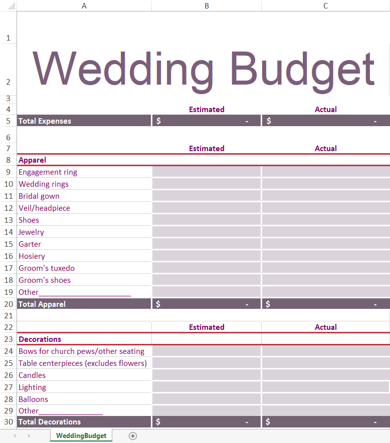 Excel Wedding Budget Template Templatesz234 Templatesz234