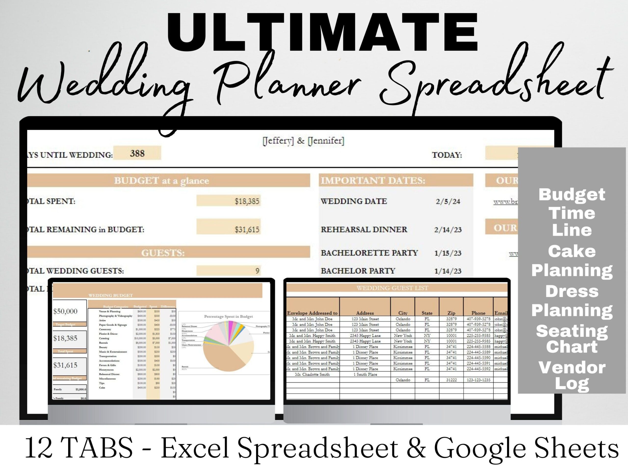 Excel Wedding Planner Google Sheets Wedding Planner Template Wedding 