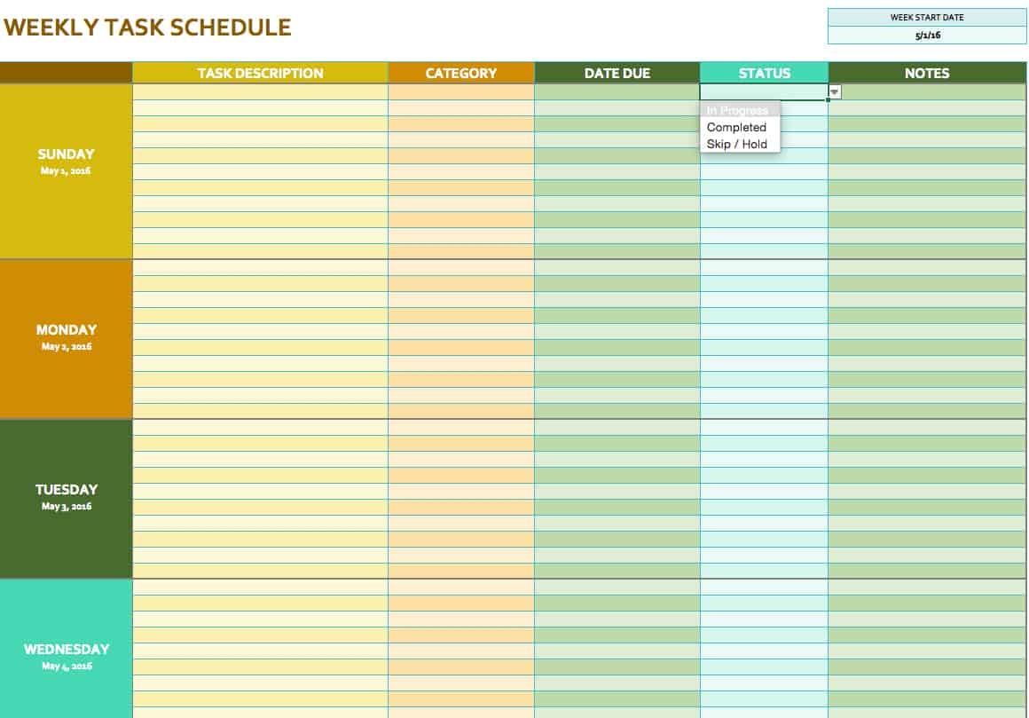 Excel Weekly Work Schedule Template