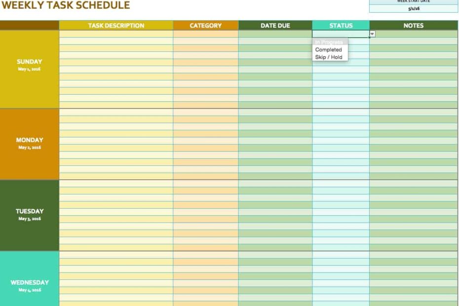 Excel Weekly Work Schedule Template