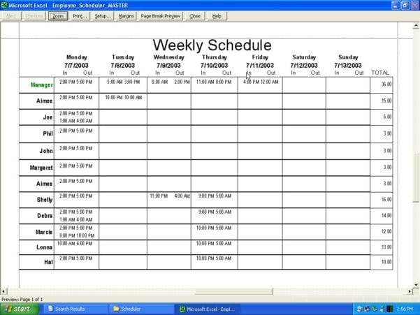 Excel Work Schedule Template Excelxo