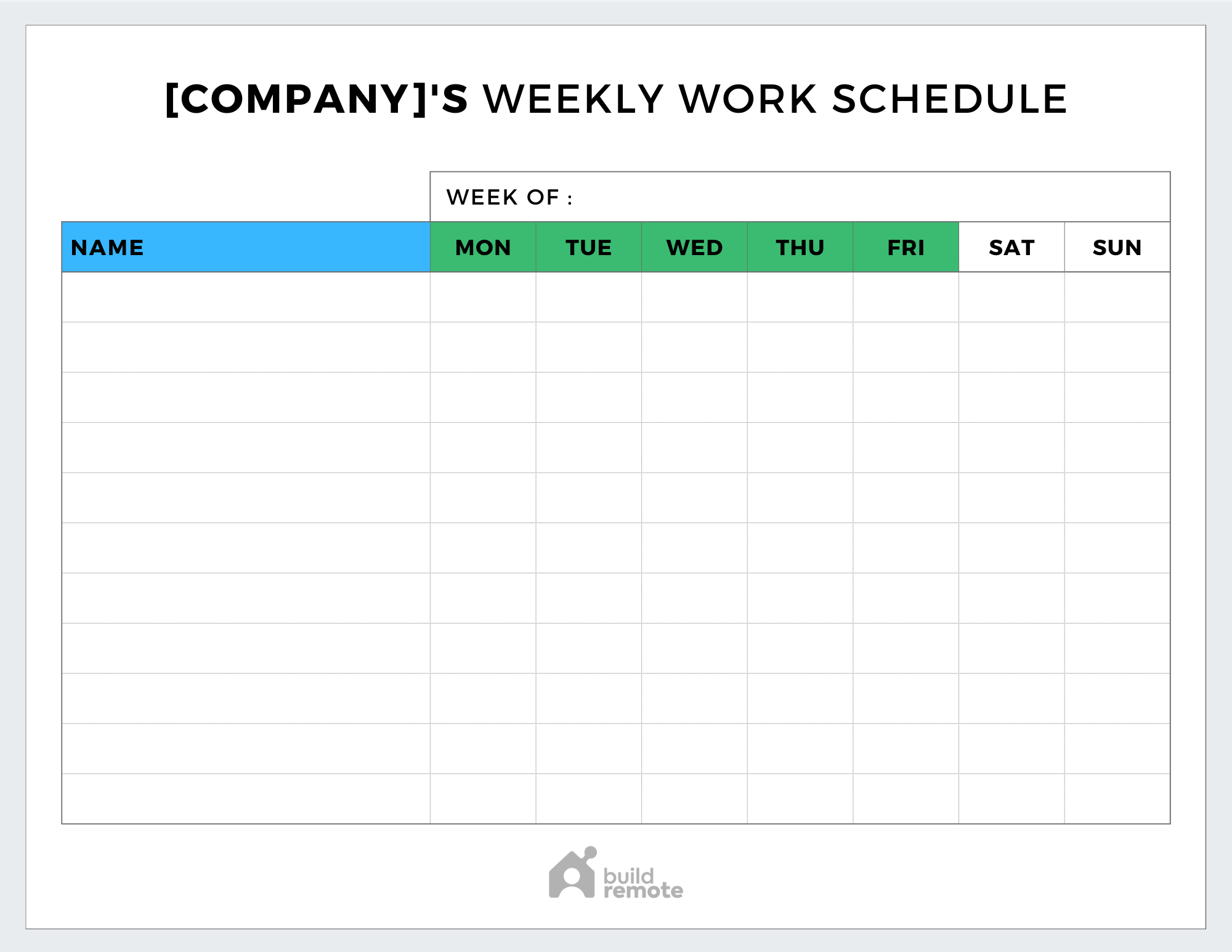 Excel Work Schedule Template Weekly